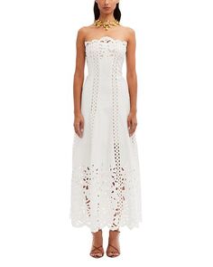 Платье без бретелек с цветочным вырезом Oscar de la Renta, цвет White
