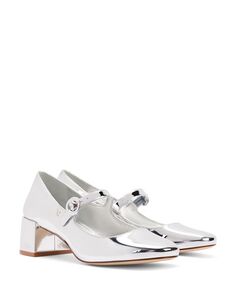 Женские туфли-лодочки Blair на блочном каблуке с ремешком на щиколотке и пряжкой Larroudé, цвет Silver Larroude
