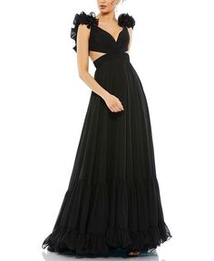 Многоярусное шифоновое платье с оборками и вырезами Mac Duggal, цвет Black
