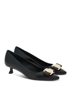 Женские кожаные туфли на каблуке Zelma Ferragamo, цвет Black