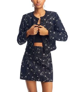 Пиджак Phoebe с цветочным принтом и бисером MILLY, цвет Black