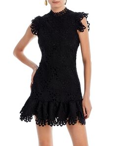 Кружевное платье прямого кроя с воротником-стойкой AQUA, цвет Black