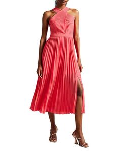 Плиссированное платье миди Loueli с крестом спереди Ted Baker, цвет Pink