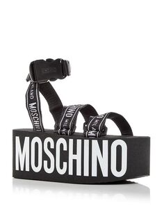 Женские сандалии на платформе с ремешками и принтом логотипа Moschino, цвет Black