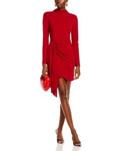 Платье-юбка из джерси с длинным рукавом и воротником-стойкой с запахом AQUA, цвет Red