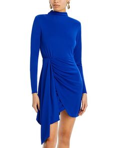 Платье-юбка из джерси с длинным рукавом и воротником-стойкой с запахом AQUA, цвет Blue