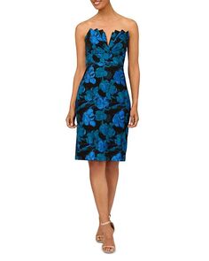 Жаккардовое платье без бретелек с цветочным принтом Aidan Mattox, цвет Blue