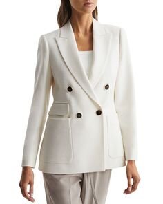 Двубортный пиджак Larsson из твила REISS, цвет White