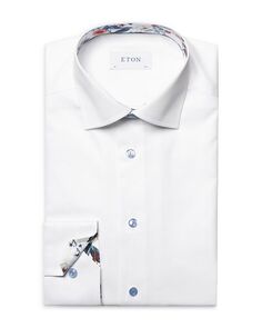 Рубашка приталенного кроя с контрастной цветочной деталью Eton, цвет White