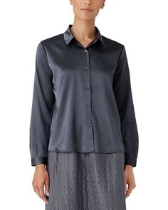 Шелковая рубашка стрейч с длинными рукавами Eileen Fisher, цвет Blue