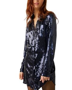 Платье-рубашка Sophie с пайетками Free People, цвет Blue