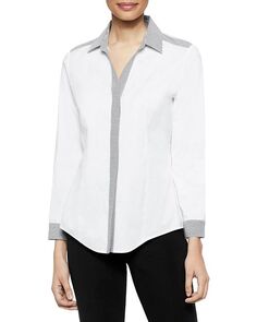 Полосатая рубашка с отделкой Misook, цвет White