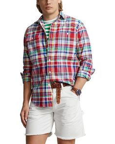 Оксфордская рабочая рубашка классического кроя с длинными рукавами и пуговицами спереди Polo Ralph Lauren, цвет Multi