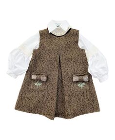 Комплект из платья и блузки с узором «елочка» для девочек Petite Maison Kids, цвет Brown
