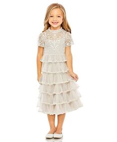 Платье с короткими рукавами и высоким воротником для девочек Mac Duggal, цвет Ivory/Cream