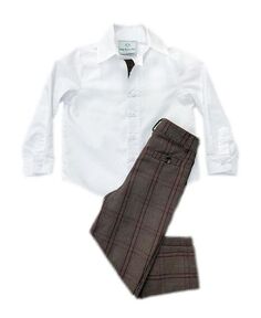 Белая хлопковая рубашка Blair на пуговицах для мальчиков с твидовой отделкой и твидовые брюки — Baby, Little Kid, Big Kid Petite Maison Kids, цвет Brown
