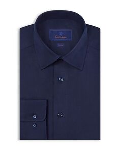 Однотонная классическая рубашка из твила с отделкой David Donahue, цвет Blue