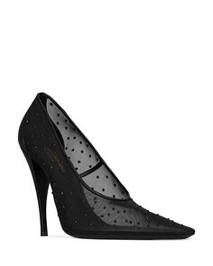 Туфли для шампанского из сетки со стразами Saint Laurent, цвет Black