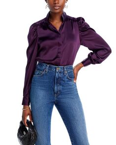 Шелковая блузка Gillian с длинными рукавами FRAME, цвет Purple