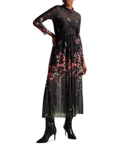 Платье миди со сборками и оборками Ted Baker, цвет Black