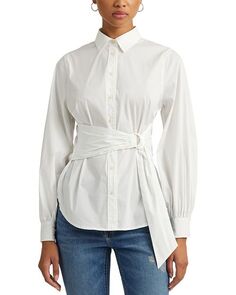 Рубашка на пуговицах с завязкой спереди Ralph Lauren, цвет White