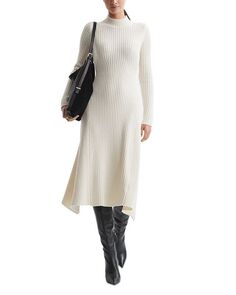 Платье миди Kris с высоким воротником REISS, цвет Ivory/Cream