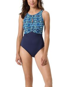 Сплошной купальник Island Cays Ikat с высоким воротником Tommy Bahama, цвет Blue