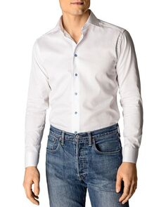 Синяя рубашка с контрастными пуговицами в современном стиле Eton, цвет White