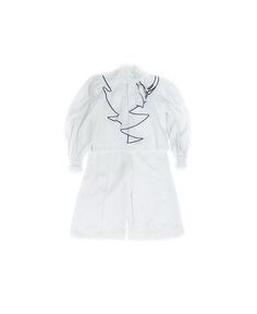 Комплект из белой блузки «Гвен» для девочек с каскадными черными рюшами и широкими брюками — Baby, Little Kid, Big Kid Petite Maison Kids, цвет White