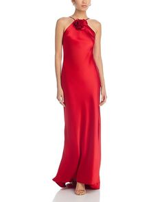 Атласное платье с цветочным узором без рукавов AQUA, цвет Red