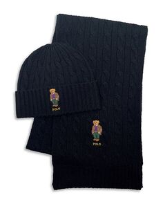 Классическая шапка-бини с медвежонком и ампер; Подарочный набор шарфов Polo Ralph Lauren, цвет Black