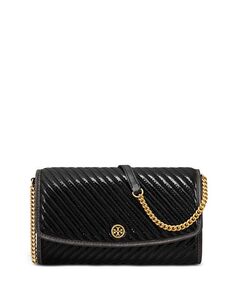 Стеганый кошелек Robinson с патентом и цепочкой Tory Burch, цвет Black