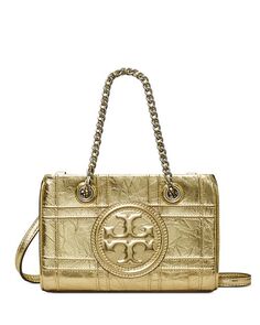 Миниатюрная сумка-тоут с цепочкой Fleming Soft Metallic Quilt Tory Burch, цвет Gold