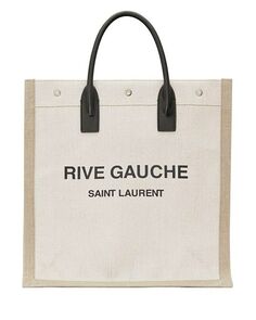 Большая сумка-тоут из льна и кожи Rive Gauche North/South Saint Laurent, цвет White