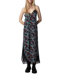 Шелковое платье-комбинация Ristyl с кружевной отделкой Zadig &amp; Voltaire, цвет Multi
