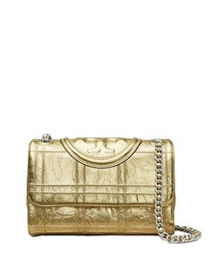 Маленькая стеганая сумка на плечо Fleming Soft Metallic Tory Burch, цвет Gold