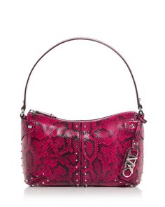 Большая кожаная сумка на плечо Astor с заклепками и тиснением змеи Michael Kors, цвет Pink