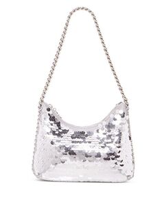 Миниатюрная сумка через плечо Falabella на молнии, большие пайетки, эко Stella McCartney, цвет Silver