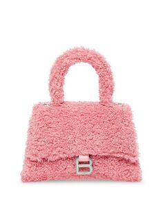 Маленькая сумка из искусственной овчины Furry «Песочные часы» с ручкой сверху Balenciaga, цвет Pink