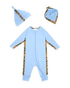Футболка, шляпа и усилитель унисекс Claude Mini в клетку; Подарочный набор нагрудников - для малышей Burberry, цвет Blue