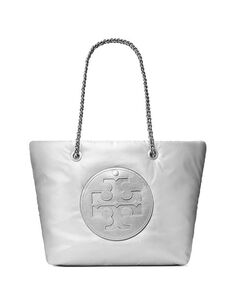 объемная сумка-тоут Ella с металлизированной цепочкой Tory Burch, цвет Silver
