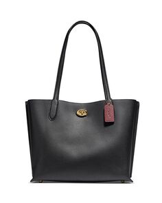 Кожаная сумка-тоут среднего размера Willow COACH, цвет Black