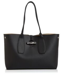 Кожаная сумка-тоут среднего размера Roseau Longchamp, цвет Black