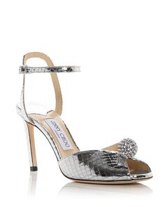 Женские босоножки Sacora 85 на высоком каблуке с украшением Jimmy Choo, цвет Silver