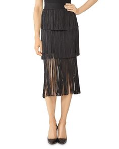 Многоярусная юбка с бахромой Hervé Léger, цвет Black
