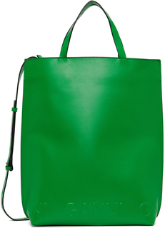 Зеленая объемная сумка с короткими ручками среднего размера Banner GANNI