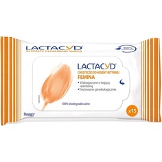 Влажные салфетки Lactacid Femina для интимной гигиены, обогащенные успокаивающим аллантоином, 15 салфеток, Lactacyd
