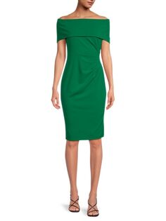 Платье-футляр миди с открытыми плечами Marina, зеленый