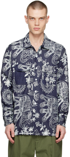 Джинсовая рубашка с вышивкой цвета индиго Engineered Garments