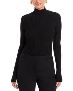 Ребристый свитер с воротником-стойкой Lafayette 148 New York, цвет Black